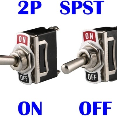 Dois interruptores de alavanca 2P SPST com etiquetas ON e OFF