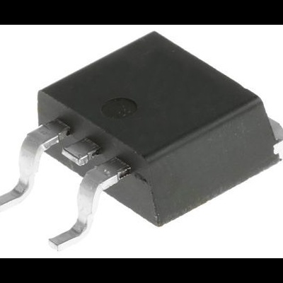 Componente eletrónico preto com três terminais metálicos