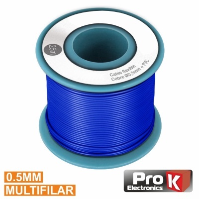 Rolo de fio elétrico azul multifilar 0.5mm 25m da Pro Electronics