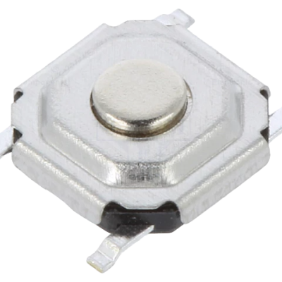 Interruptor tátil quadrado metálico com botão redondo no centro