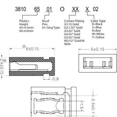Diagrama técnico de conector elétrico com dimensões e especificações codificadas