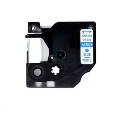 Etiqueta para impressora preta com texto azul e branco