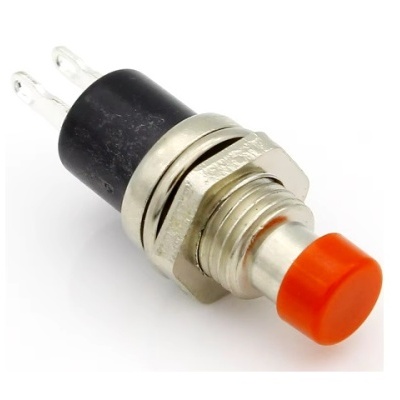 Interruptor de pressão cilíndrico com botão laranja e base preta