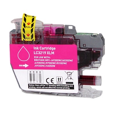 Cartucho de tinta Brother LC3219 XLM com etiquetas rosa e amarelo