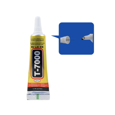 Tubo de cola T-7000 BU LAI EN amarelo e preto com tampa branca e aplicador
