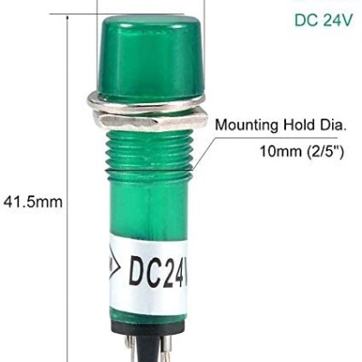 Indicador luminoso verde para painel DC 24V com medidas