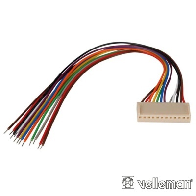 Cabo com conector branco de 10 pinos e fios multicoloridos