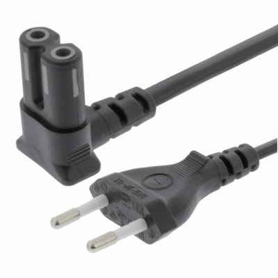 Cabo elétrico preto com ficha macho e ficha fêmea dupla