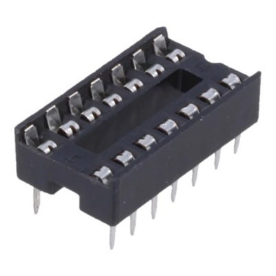 Suporte preto para circuito integrado com 16 pinos metálicos