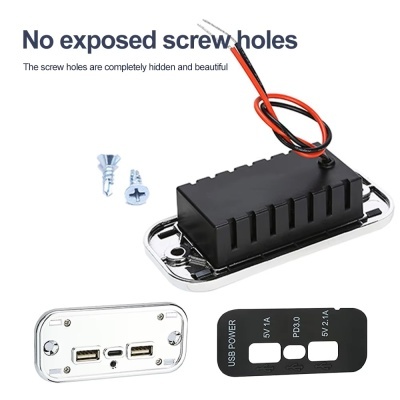 Produto eletrônico preto e prateado com portas USB e parafusos