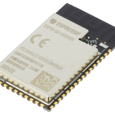 Módulo ESP32-S2-WROOM da ESPRESSIF com etiqueta metálica e pinos dourados