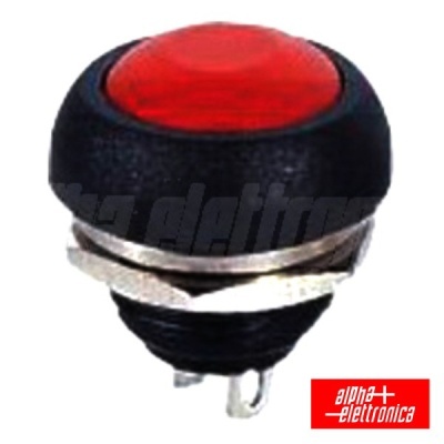 Botão pressão vermelho com estrutura preta e suporte metal prateado