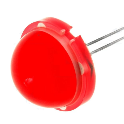 Led vermelho com duas patilhas metálicas sobre fundo branco