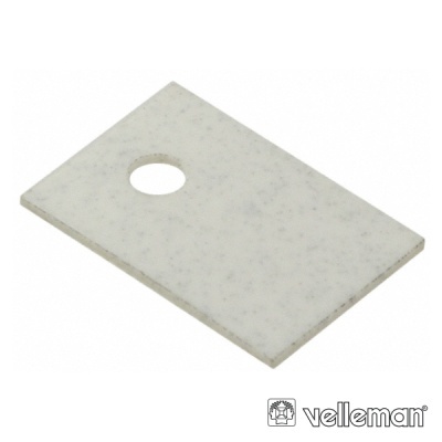 Peça retangular branca com um furo circular e logótipo Velleman