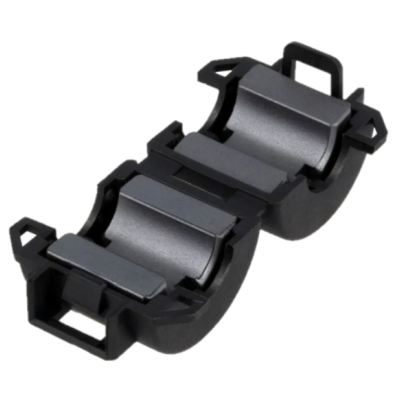 Clips de plástico preto com detalhes metálicos prateados