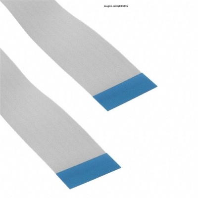 Cabos flexíveis cinza com terminações azuis e texto imagem exemplificativa