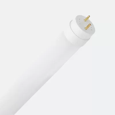 Lâmpada fluorescente tubular branca com base circular e dois terminais dourados