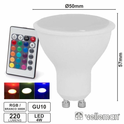 Lâmpada LED GU10 branca com controle remoto multicolor