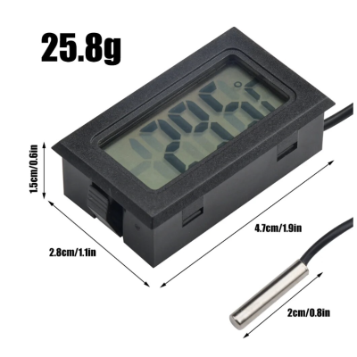 Termómetro digital preto com sonda metálica