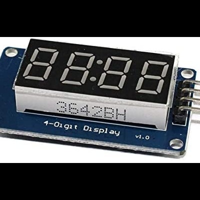 Display eletrónico 7 segmentos 4 dígitos com base azul e pinos conectores