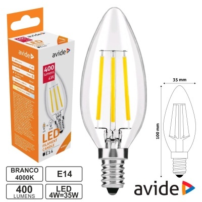 Lâmpada LED filament candle E14 com embalagem da marca avide
