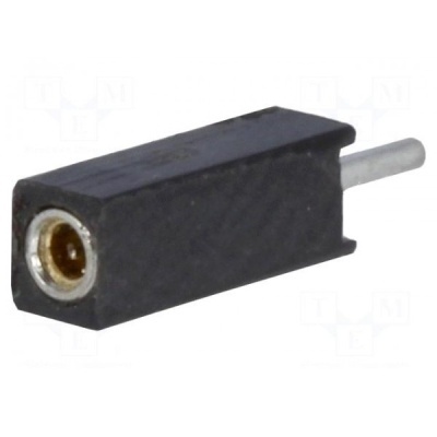 Conector elétrico preto retangular com pino metálico