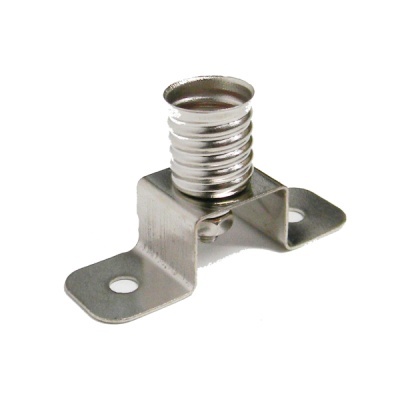 Suporte metálico prateado para lâmpadas com mola e abas para fixação