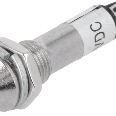 Indicador luminoso metálico com lente vermelha e rosca de fixação