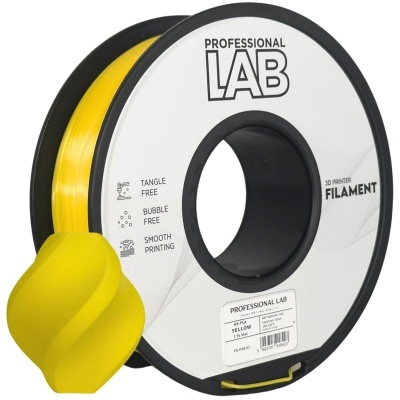 Bobina de filamento amarelo para impressora 3D PROFESSIONAL LAB com peça impressa amarela ao lado