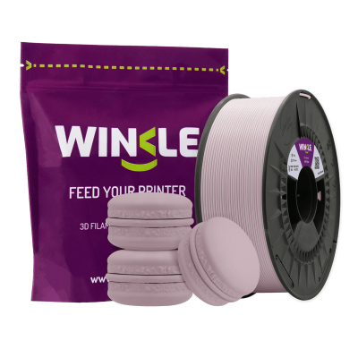 Filamento 3D lavanda Winkle com embalagem roxa, rolo de filamento e macaron 3D lavanda