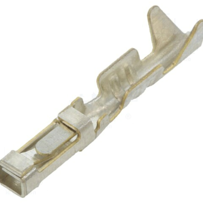 Conector metálico prateado com encaixe retangular