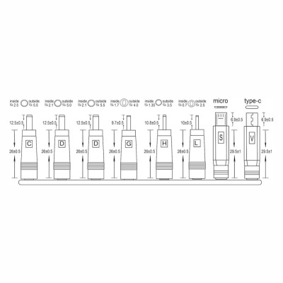 desenho técnico com medidas de adaptadores USB tipo C e micro USB