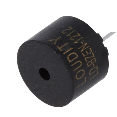 Piêzoelétrico preto com texto dourado e fio branco