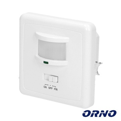 Sensor de movimento branco de parede ORNO com interruptor e indicador verde