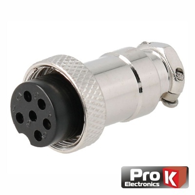 Conector metálico com 8 pinos e logótipo Pro K Electronics
