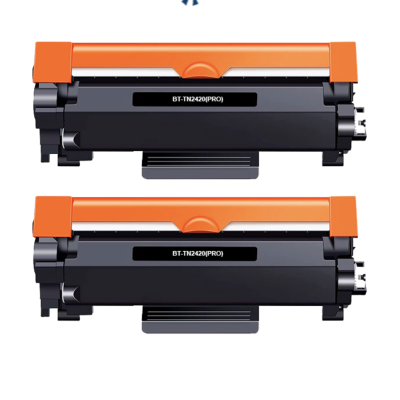 Duas caixas de toner preto com detalhes laranja etiquetadas BT-RO4NPRO