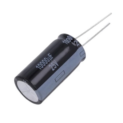 Condensador eletrolítico preto 10000µF 25V com terminais metálicos