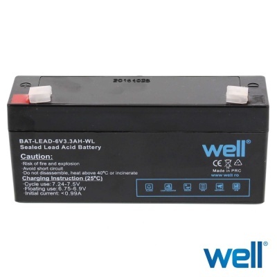 Bateria selada de chumbo ácido preta Well 6V 3.3Ah