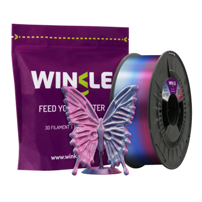 Pacote roxo Winkle e carretel de filamento 3D em tons azul e rosa