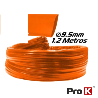 Mangueira laranja flexível enrolada com texto de dimensões e logo Pro K