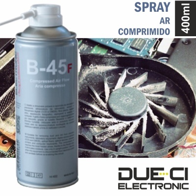 Spray ar comprimido de 400ml para limpeza de eletrónica com ventoinha de computador suja ao fundo