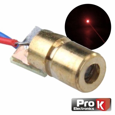 Laser vermelho de baixa potência com corpo metálico dourado e fios