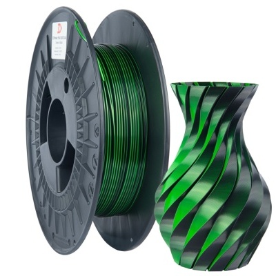 Rolo de filamento para impressão 3D e vaso impresso em 3D preto e verde