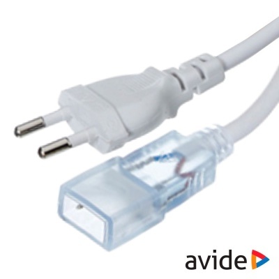 Cabo de alimentação elétrico branco com ficha europeia e conector transparente