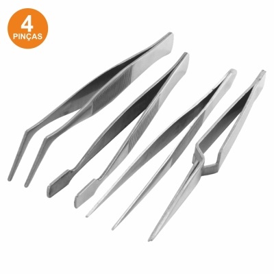 Conjunto de 4 pinças metálicas prateadas variadas