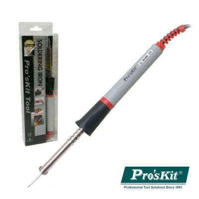 Ferro de soldar Pro'sKit com cabo cinza/vermelho e embalagem preta