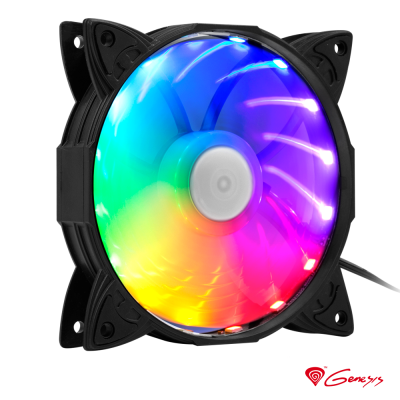 Ventoinha de computador preta com luzes LED coloridas