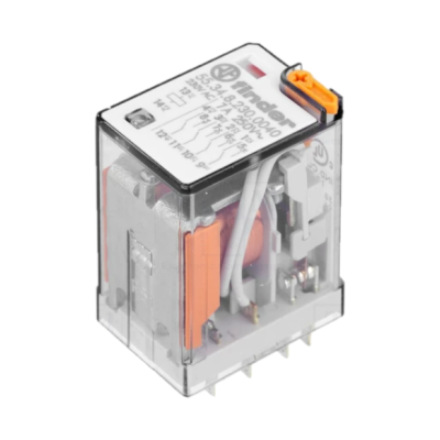 Relé elétrico Indesit modelo AL 133 80 com caixa transparente e componentes internos