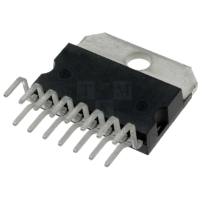 Componente electrónico preto e prateado com dez pinos