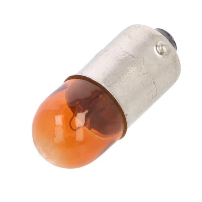Lâmpada pequena com bulbo laranja e casquilho metálico